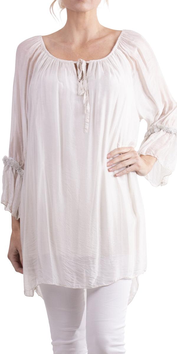 Manarola Blouse - Gigi Moda - Made in Italy # Blouse, Gigi Moda, italian top, Made in Italy, OS, resort wear, Silk, Sleeves, spring, summer, Top, viscose, washable