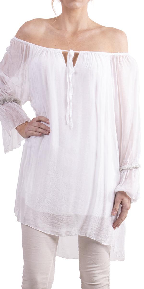 Manarola Blouse - Gigi Moda - Made in Italy # Blouse, Gigi Moda, italian top, Made in Italy, OS, resort wear, Silk, Sleeves, spring, summer, Top, viscose, washable