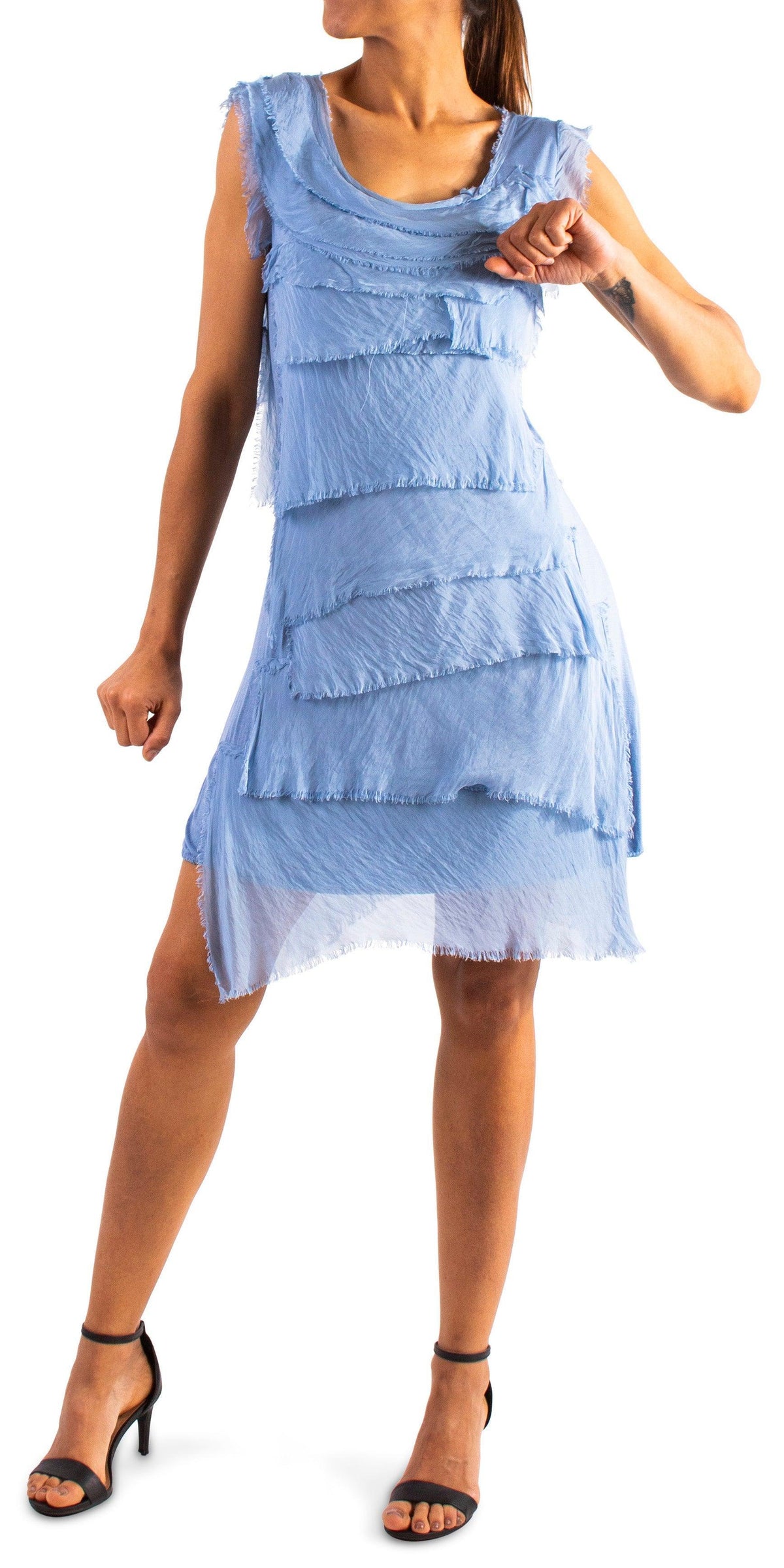 Women's Silk Sleeveless Party Dress | Knee-Length Ruffled Dress Made in Italy - Gigi Moda Women's Silk Sleeveless Party Dress | Knee-Length Ruffled Dress Made in Italy - Gigi Moda