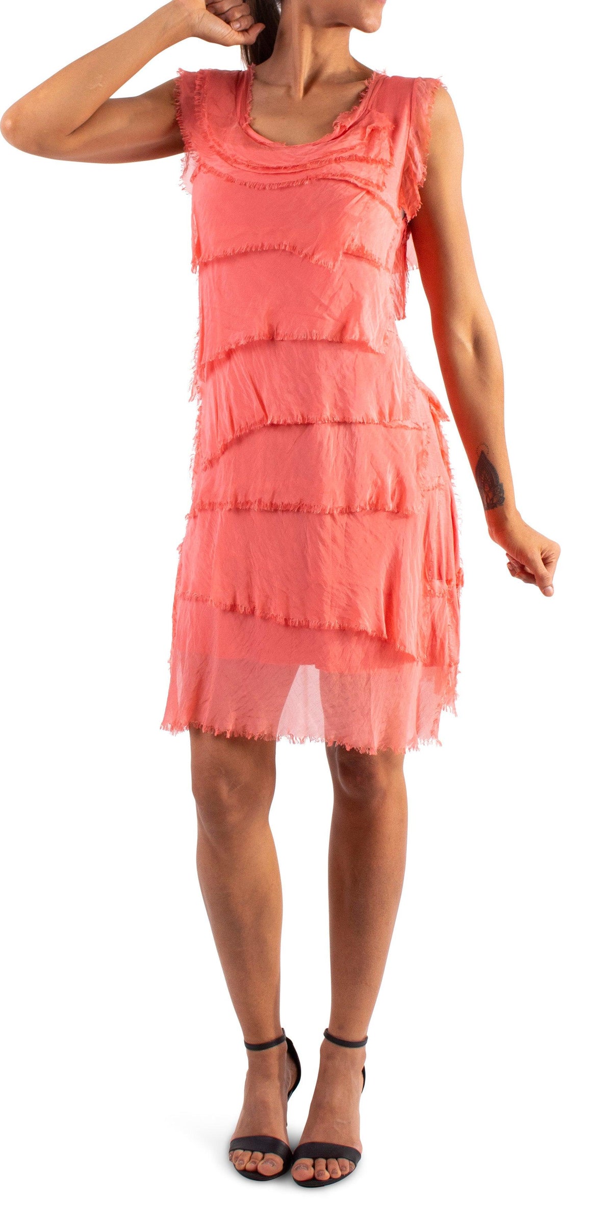 Siena Sleeveless Dress - Gigi Moda - Made in Italy # 100% Silk, ASSYMETRICAL RUFFLE DRESS, Dress, Gigi Moda, Made in Italy, MOB DRESS, MOD, MOG, MOG DRESS, MOTHER OF GROOM DRESS, MOTHER OF THE BRIDE DRESS, one size, OS, RUFFLE DRESS ITALY, RUFFLED DRESS, ruffles, RUFFLES DRESS, Silk, Sleeveless, SLEEVELESS DRESS, TIERED RUFFLED DRESS