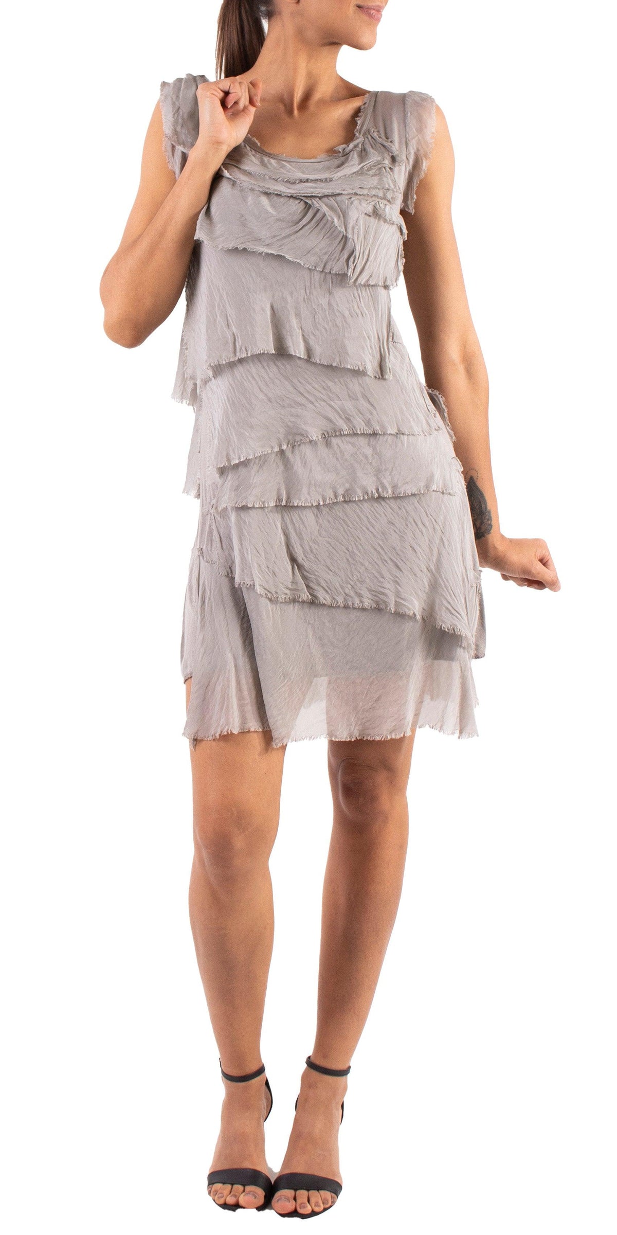 Siena Sleeveless Dress - Gigi Moda - Made in Italy # 100% Silk, ASSYMETRICAL RUFFLE DRESS, Dress, Gigi Moda, Made in Italy, MOB DRESS, MOD, MOG, MOG DRESS, MOTHER OF GROOM DRESS, MOTHER OF THE BRIDE DRESS, one size, OS, RUFFLE DRESS ITALY, RUFFLED DRESS, ruffles, RUFFLES DRESS, Silk, Sleeveless, SLEEVELESS DRESS, TIERED RUFFLED DRESS