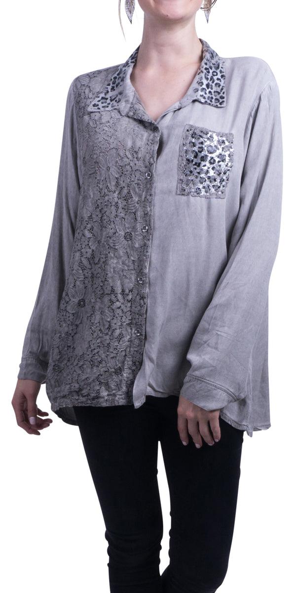 Patricia Blouse - Gigi Moda - Made in Italy # Blouse, Gigi Moda, italian shirt, Leopard Print, Made in Italy, OS, Top