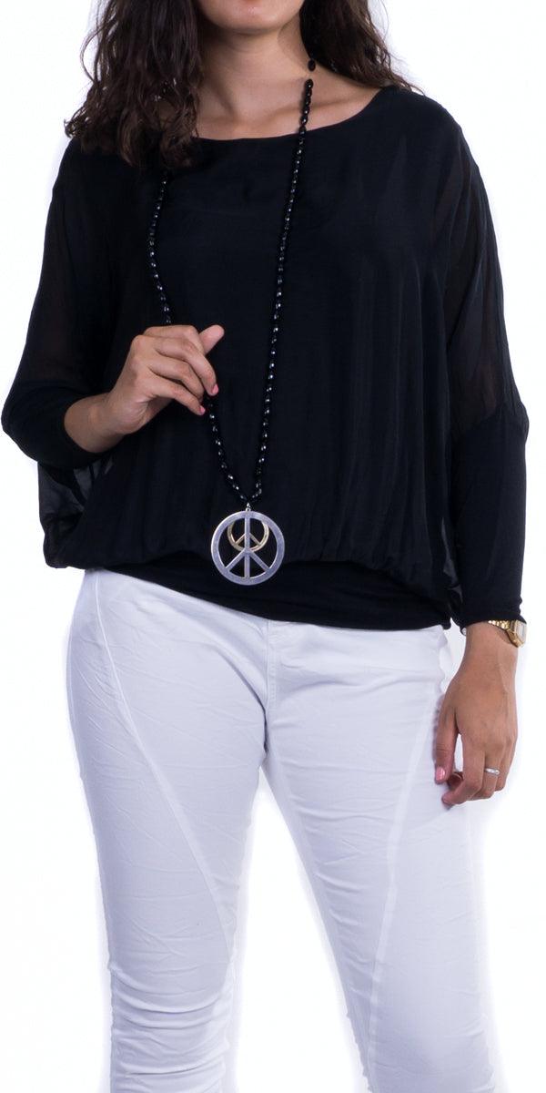 Daphna Blouse - Gigi Moda - Made in Italy # 100% Silk, Blouse, free shipping, Gigi Moda, italian top, Made in Italy, OS, resort, resort wear, Silk, Sleeves, Top, washable