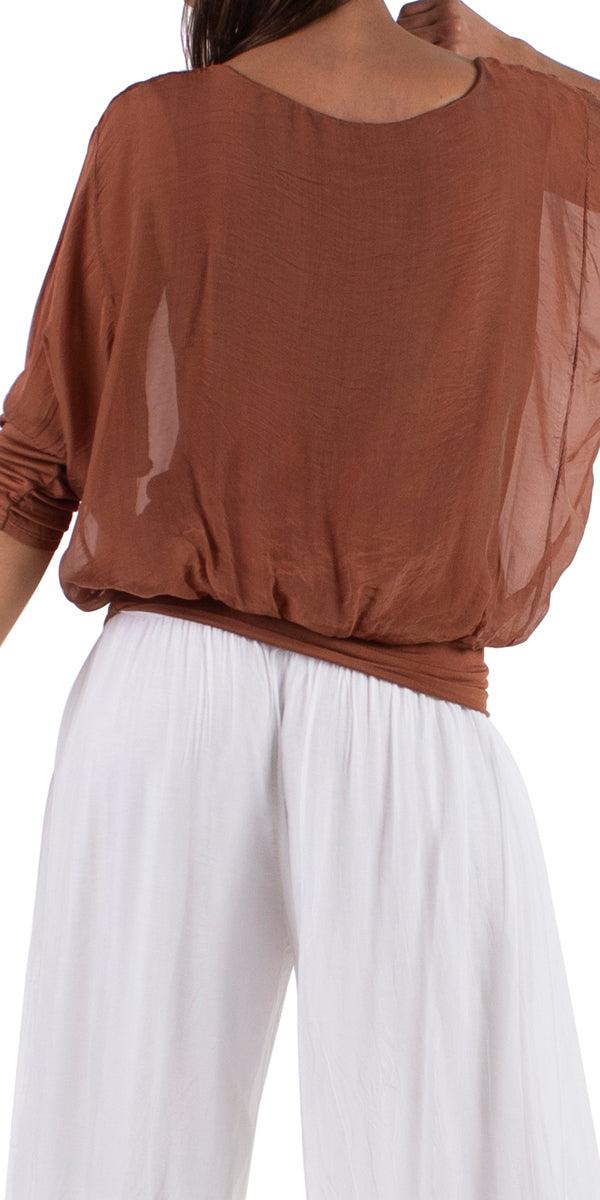 Daphna Blouse - Gigi Moda - Made in Italy # 100% Silk, Blouse, free shipping, Gigi Moda, italian top, Made in Italy, OS, resort, resort wear, Silk, Sleeves, Top, washable