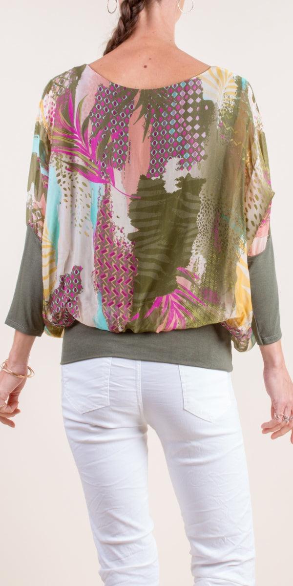 Daphna Serra Blouse - Gigi Moda - Made in Italy # 100% Silk, batwing, elastic waistband, floral, floral pattern, Floral Print, Gigi Moda, italian silk blouse, shop gigi moda, Silk, silk blouse, Silk top