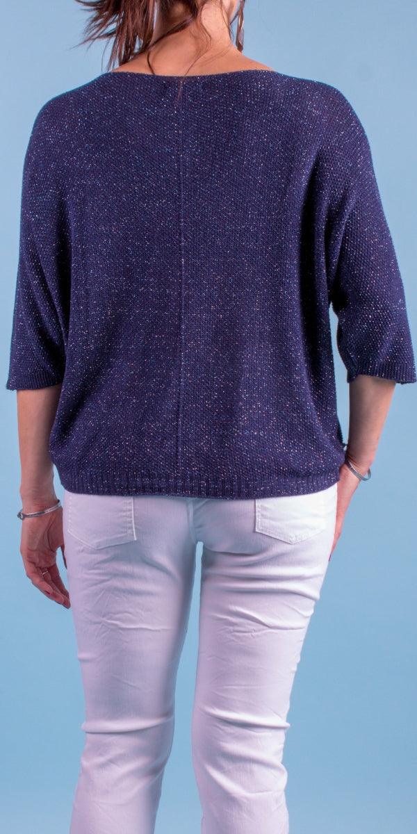 Lana Sweater - Gigi Moda - Made in Italy # 3/4 length, 3/4 Sleeve, 3/4 Sleeves, fall, Gigi Moda, gigi moda. made in italy, glitter, italian top, knit, metallic, shop gigi moda, sweater, Top, V Neck, v-neck top
