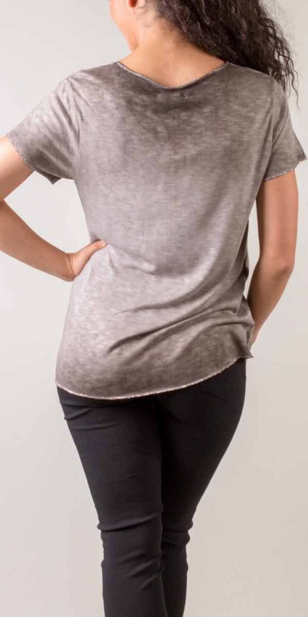 Lunia T-Shirt - Gigi Moda - Made in Italy # 8323, Gigi Moda, italian top, Made in Italy, metallic shine, one size, OS, resort, resort wear, Silver edges, washable