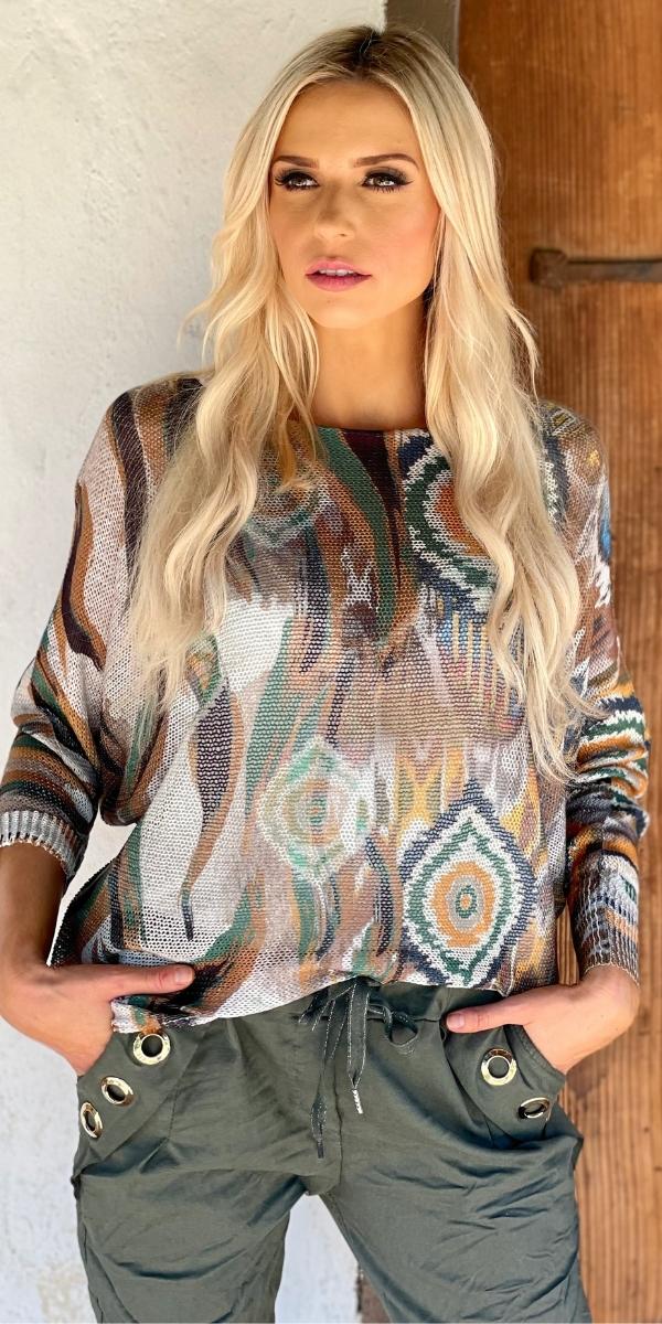 Emy Batwing Sweater with Ikat Print