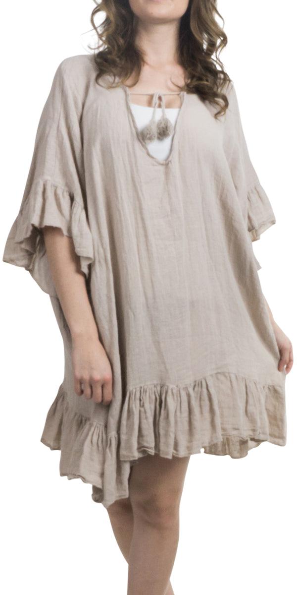 Atalia Tunic - Gigi Moda - Made in Italy # Cotton, Dress, Gigi Moda, Linen, Made in Italy, one size, OS, ruffle dress