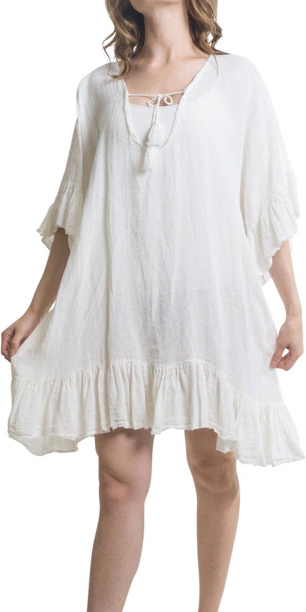 Atalia Tunic - Gigi Moda - Made in Italy # Cotton, Dress, Gigi Moda, Linen, Made in Italy, one size, OS, ruffle dress