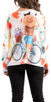 Daria Batwing Sweater with Bicycle Print - Shop Gigi Moda - Made in Italy # batwing, Blouse, comfortable, comfortable fit, Cozy, Gigi Moda, Italian Clothing, italian top, Long Sleeve, Made in Italy, one size, Sleeves, Sweater, Top, washable, womens clothing, Womens Tops