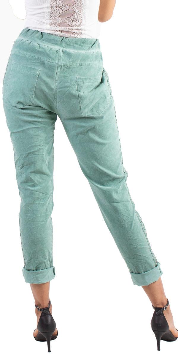 Caterina Cotton Pants - Gigi Moda - Made in Italy # blue, comfortable, comfy, cotton, cropped, gigi moda, gray, hot pink, made in italy, olive, pant, pants, silver stud, solid color, stretchy, stripes, tie at waist, white