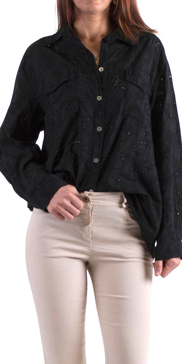 Occhiello Button Down Shirt - Gigi Moda - Made in Italy # 100% Cotton, button down, collared, eyelet, front pockets, Gigi Moda, italian apparel, italian brand, Italian Clothing, italian shirt, Made in Italy, online shopping, OS, shirt, shop gigi moda, Top