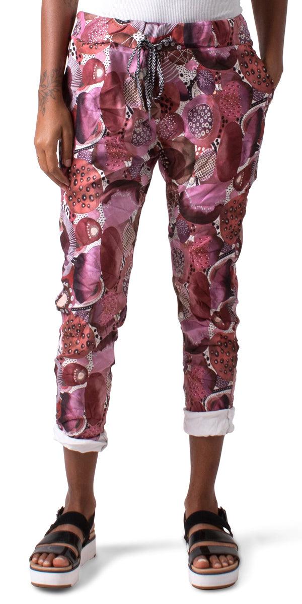 Cerchio Tie-Waist Pants - Gigi Moda - Made in Italy # circle print, COMFY PANTS, Cropped pants, faux suede, gigi moda, gigi moda. made in italy, Italian pant, Made in Italy, Pants, STRETCHY PANT, Tie waist