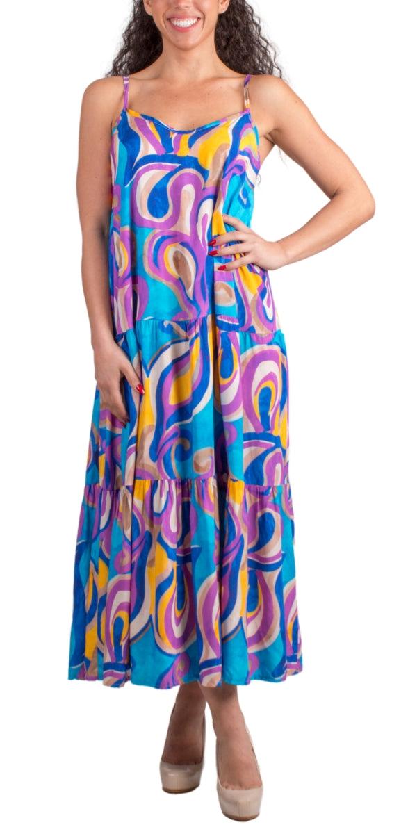 Tessa Dress - Gigi Moda - Made in Italy # abstract print, Dress, Gigi Moda, Made in Italy, Maxi, Maxi Dress, Spaghetti Strap, spaghetti strap dress, Spaghetti Straps, Tiered, tiered ruffle
