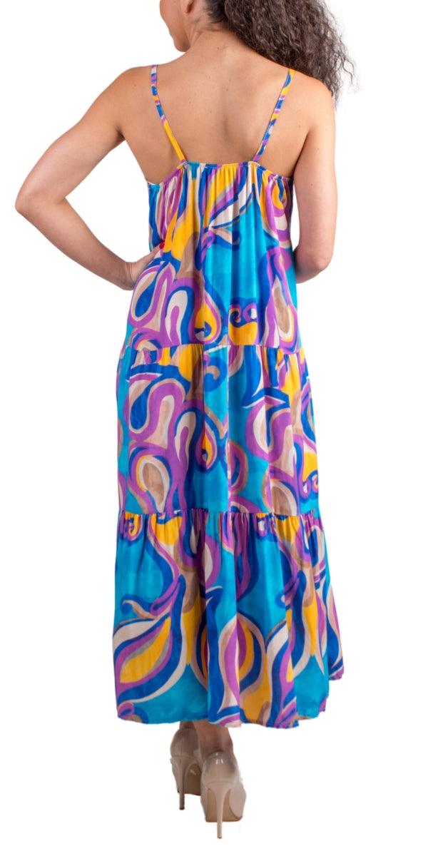 Tessa Dress - Gigi Moda - Made in Italy # abstract print, Dress, Gigi Moda, Made in Italy, Maxi, Maxi Dress, Spaghetti Strap, spaghetti strap dress, Spaghetti Straps, Tiered, tiered ruffle