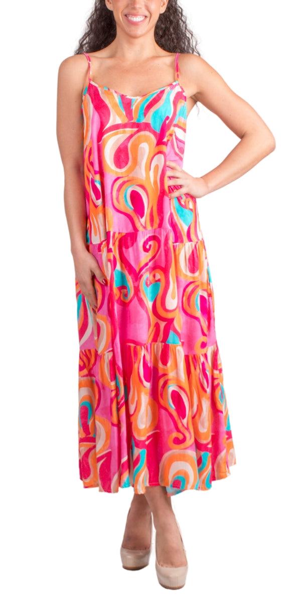 Tessa Dress - Gigi Moda - Made in Italy # abstract print, Dress, Gigi Moda, Made in Italy, Maxi, Maxi Dress, Spaghetti Strap, spaghetti strap dress, Spaghetti Straps, Tiered, tiered ruffle