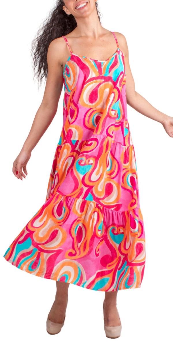 Tessa Dress - Gigi Moda - Made in Italy # abstract print, Dress, Gigi Moda, Made in Italy, Maxi, Maxi Dress, Spaghetti Strap, spaghetti strap dress, Spaghetti Straps, Tiered, tiered ruffle