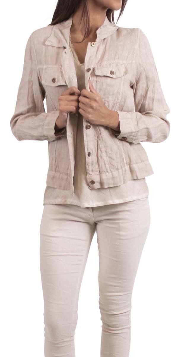 Lorenzo Linen Jacket - Gigi Moda - Made in Italy # 100% Linen, button down, clothing for women, front pockets, Gigi Moda, italian apparel, Jacket, Linen jacket, Made in Italy, OS, solid color, Top, washable