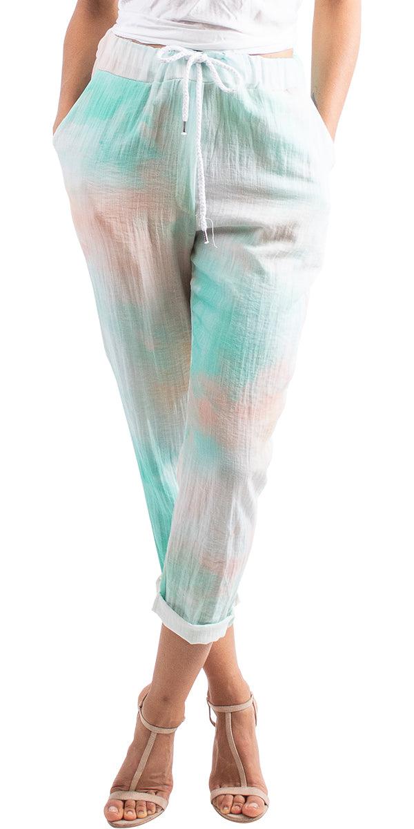 Modica Tie Dye Pants - Gigi Moda - Made in Italy # clothing for women, comfortable fit, cuffed, cuffed pant, italian clothes, made in italy, pant, Tie dye, womens clothing
