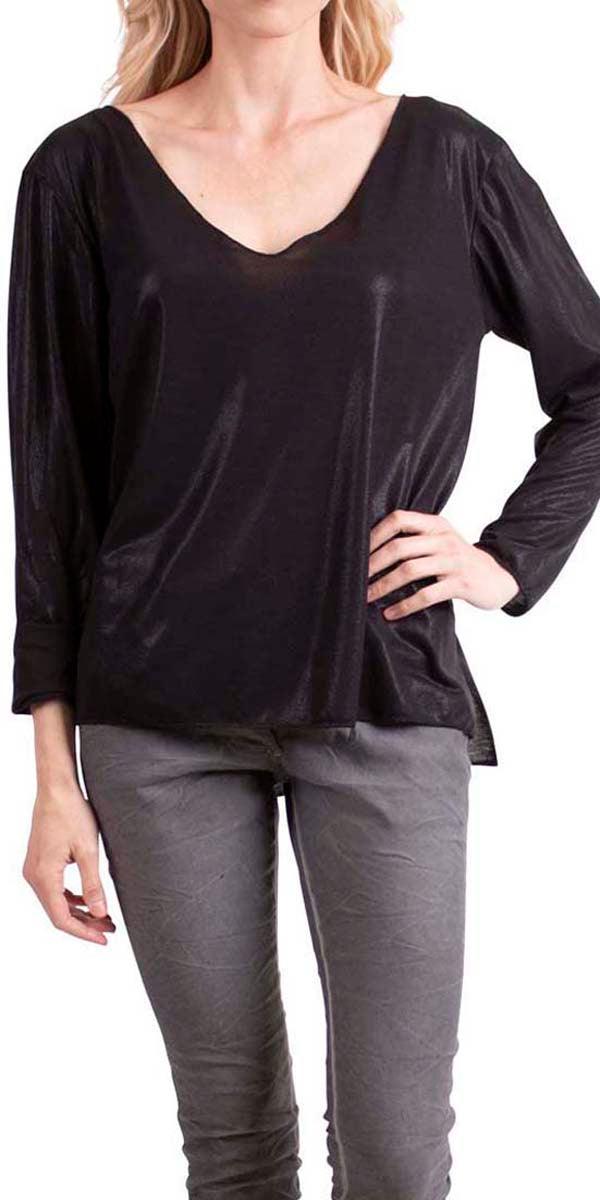 Val V-Neck Shiny Blouse - Gigi Moda - Made in Italy # fall, italian top, Made in Italy, Sleeves, Top