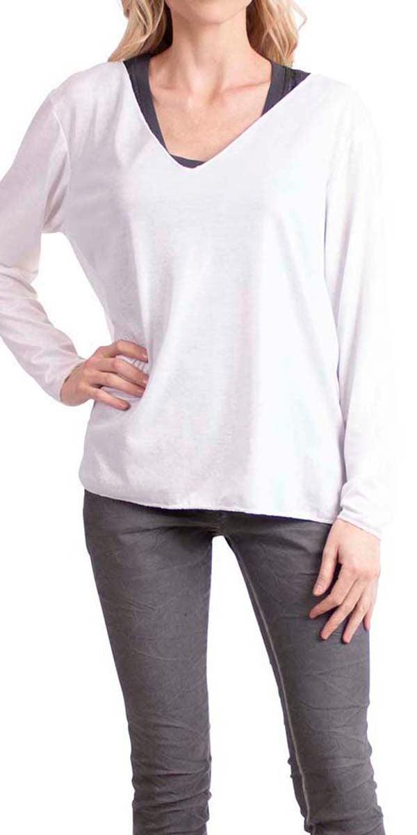 Val V-Neck Shiny Blouse - Gigi Moda - Made in Italy # fall, italian top, Made in Italy, Sleeves, Top