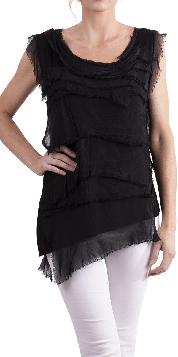 Siena Sleeveless Top - Gigi Moda - Made in Italy # Blouse, Gigi Moda, Made in Italy, one size, OS, Ruffle, Silk, Sleeveless, Top