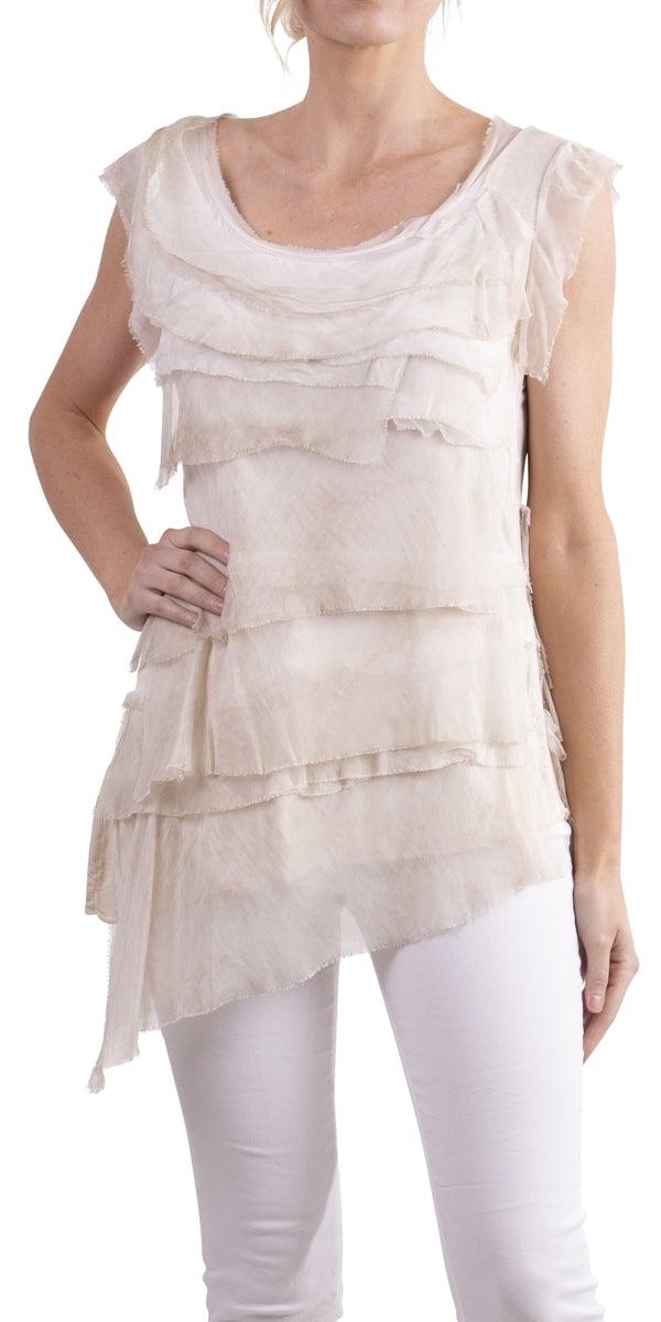 Siena Sleeveless Top - Gigi Moda - Made in Italy # Blouse, Gigi Moda, Made in Italy, one size, OS, Ruffle, Silk, Sleeveless, Top