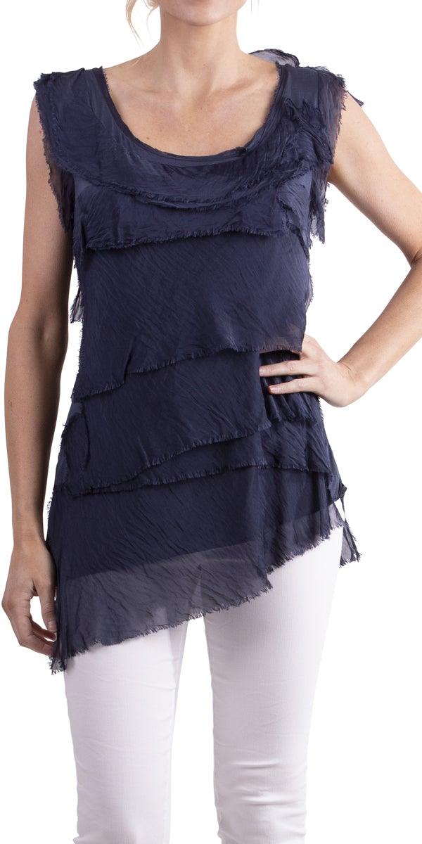 Siena Sleeveless Top - Gigi Moda - Made in Italy # Blouse, Gigi Moda, Made in Italy, one size, OS, Ruffle, Silk, Sleeveless, Top