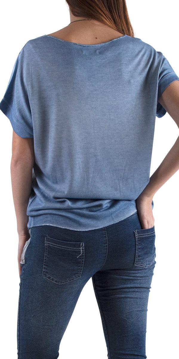 Rocco Camo Top - Gigi Moda - Made in Italy # Camo print, faux pocket, free shipping, Gigi Moda, italian top, Made in Italy, metallic, one size, OS, shiny, silver stitching, Sleeves, Top