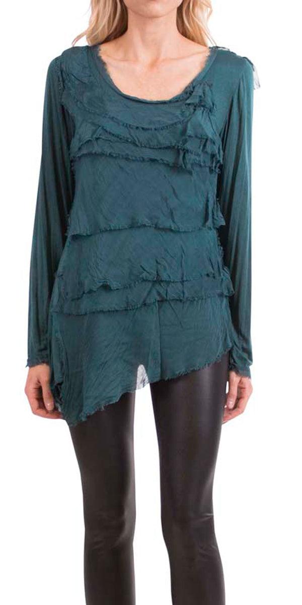 Siena Sleeve Top - Gigi Moda - Made in Italy # Gigi Moda, hand wash, layered, Made in Italy, OS, resort, resort wear, Ruffle, Silk, Sleeves, Top, washable, washed