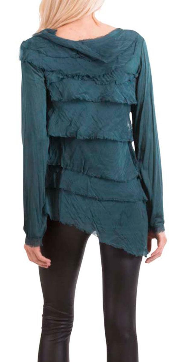 Siena Sleeve Top - Gigi Moda - Made in Italy # Gigi Moda, hand wash, layered, Made in Italy, OS, resort, resort wear, Ruffle, Silk, Sleeves, Top, washable, washed