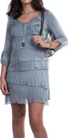 Siena Sleeve Dress - Shop Gigi Moda - Made in Italy # 100% Silk, Dress, hand wash, italien dress, layered, Long Sleeve, Made in Italy, one size, OS, Ruffle, Sleeves, washable, washed
