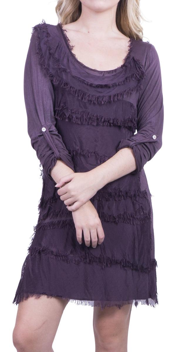 Siena Sleeve Dress - Gigi Moda - Made in Italy # 100% Silk, Dress, hand wash, italien dress, layered, Long Sleeve, Made in Italy, one size, OS, Ruffle, Sleeves, washable, washed