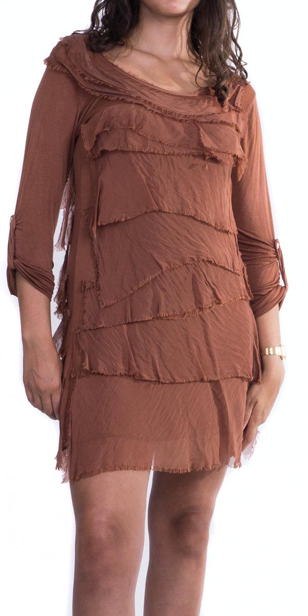 Siena Sleeve Dress - Gigi Moda - Made in Italy # 100% Silk, Dress, hand wash, italien dress, layered, Long Sleeve, Made in Italy, one size, OS, Ruffle, Sleeves, washable, washed