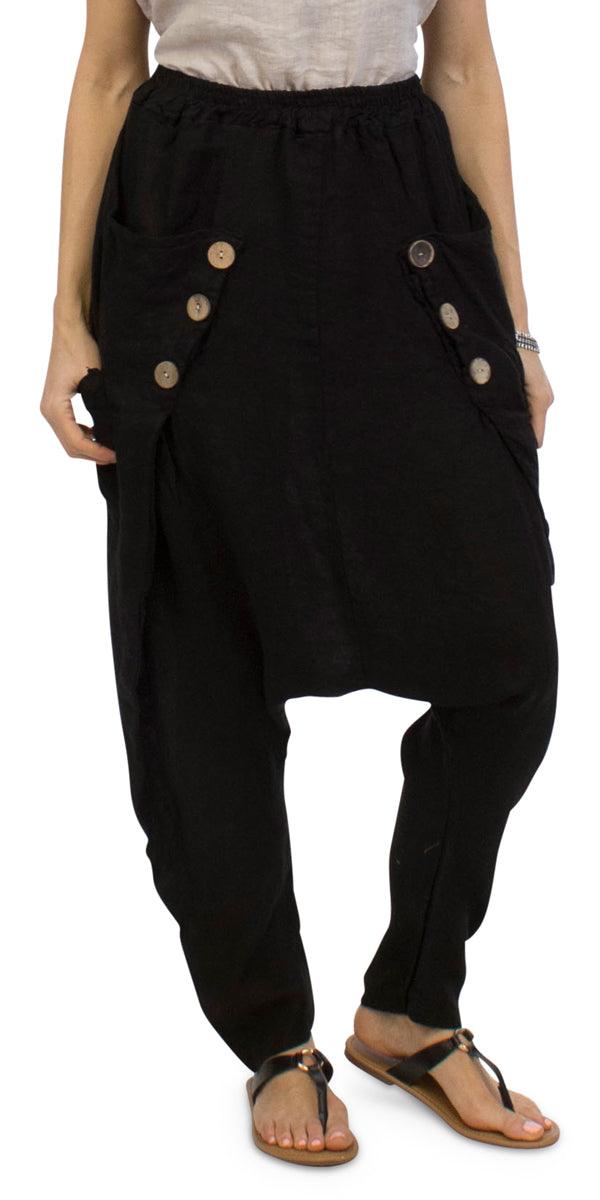 Gianara Sarouel Pants - Gigi Moda - Made in Italy # button details, gigi moda, harem, linen, made in italy, pant, Pocket, Sarouel, shop gigi moda