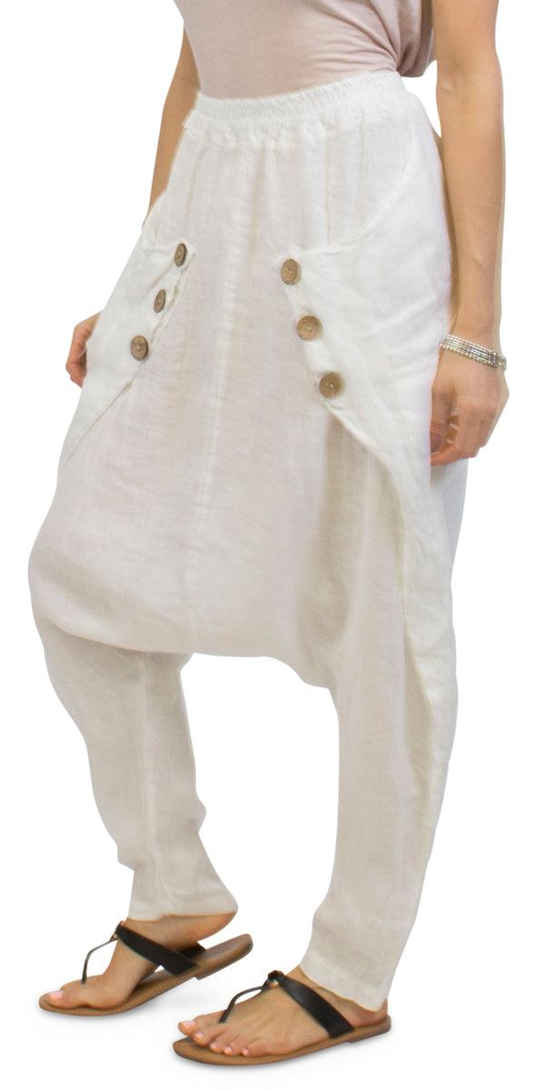 Gianara Sarouel Pants - Gigi Moda - Made in Italy # button details, gigi moda, harem, linen, made in italy, pant, Pocket, Sarouel, shop gigi moda