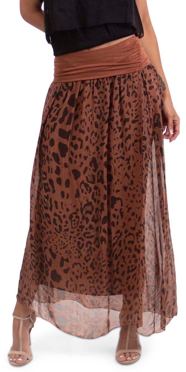 Sondra Leopard Maxi Skirt - Gigi Moda - Made in Italy # 100% Silk, Gigi Moda, leopard print, Made in Italy, MAXI SKIRT, one size, OS, resort wear, silk, silk skirt, viscose, washable