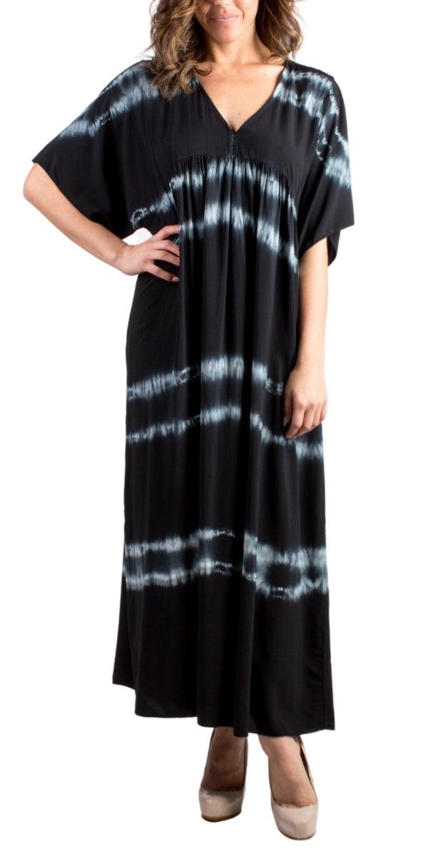 Novella Empire Dress - Gigi Moda - Made in Italy # Bell sleeve, dress, empire dress, Gigi Moda, Made in Italy, short sleeve, stripe tie dye, Tie Dye, V Neck