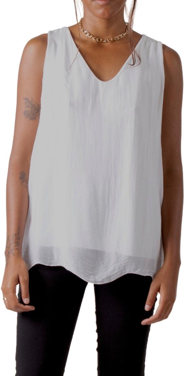 Fernanda Silk Top - Gigi Moda - Made in Italy # 100% Silk, Blouse, italian blouse, italian tank top, italian top, Made in Italy, OS, resort wear, Silk, silk blouse, silk tank, Sleeveless, sleeveless top, Tank Top, Top