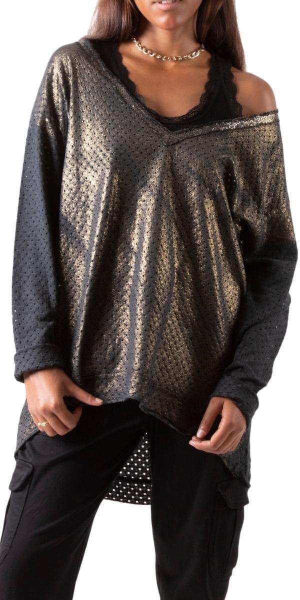 Il Foro Top - Gigi Moda - Made in Italy # Blouse, comforatable fit, Gigi Moda, gigi moda. made in italy, Italian Sweater, Long Sleeve, long sleeves, made in italy, mesh sweater, perforated, Sequins, shop gigi moda, Tops, V Neck, womans clothing