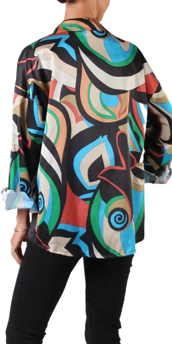 Discoteca Shirt - Gigi Moda - Made in Italy # button down, collared, disco print, Gigi Moda, italian apparel, italian brand, Italian Clothing, italian shirt, Made in Italy, online shopping, OS, shop gigi moda, ties at front, Top