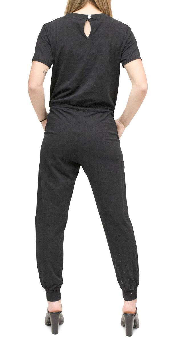 Alina Cotton Jumpsuit - Gigi Moda - Made in Italy # drawstring, drawstring pant, Gigi Moda, Jumpsuit, Made in Italy, short sleeve, stretch, v-neck