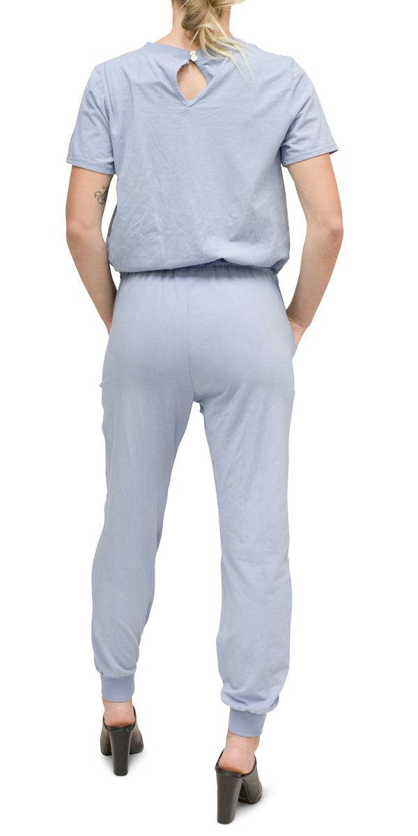 Alina Cotton Jumpsuit - Gigi Moda - Made in Italy # drawstring, drawstring pant, Gigi Moda, Jumpsuit, Made in Italy, short sleeve, stretch, v-neck