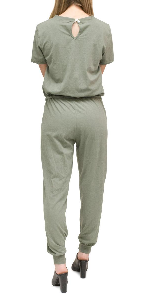 Alina Cotton Jumpsuit - Gigi Moda - Made in Italy # drawstring, drawstring pant, Gigi Moda, Jumpsuit, Made in Italy, short sleeve, stretch, v-neck