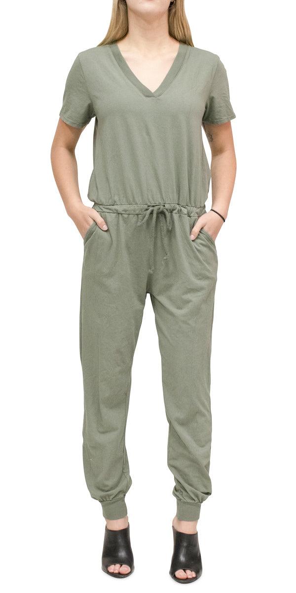Alina Cotton Jumpsuit - Gigi Moda - Made in Italy # drawstring, drawstring pant, Gigi Moda, Jumpsuit, Made in Italy, short sleeve, stretch, v-neck