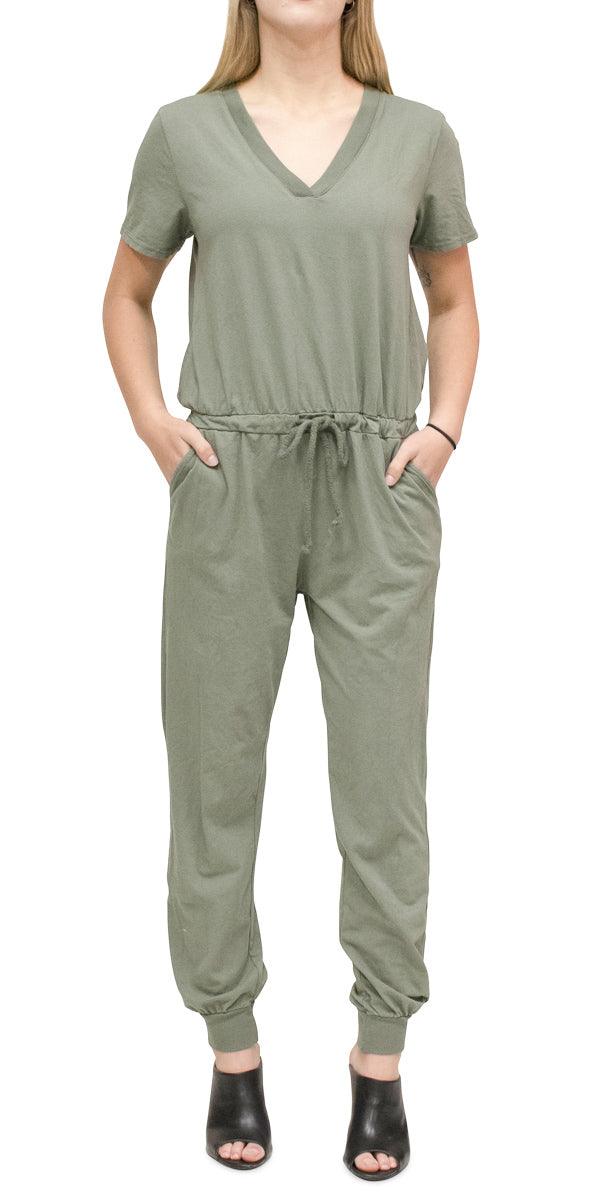 Alina Cotton Jumpsuit - Shop Gigi Moda - Made in Italy # drawstring, drawstring pant, Gigi Moda, Jumpsuit, Made in Italy, short sleeve, stretch, v-neck