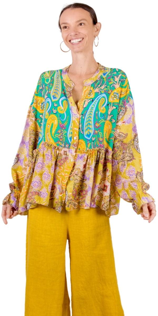 Berttina Blouse - Gigi Moda - Made in Italy # balloon sleeve, Blouse, flower print, Gigi Moda, Made in Italy, maxretail, paisley, peplum, shirt, Sleeves