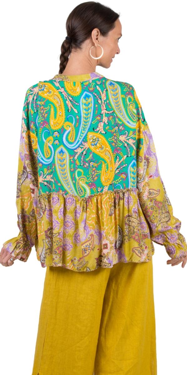 Berttina Blouse - Gigi Moda - Made in Italy # balloon sleeve, Blouse, flower print, Gigi Moda, Made in Italy, maxretail, paisley, peplum, shirt, Sleeves