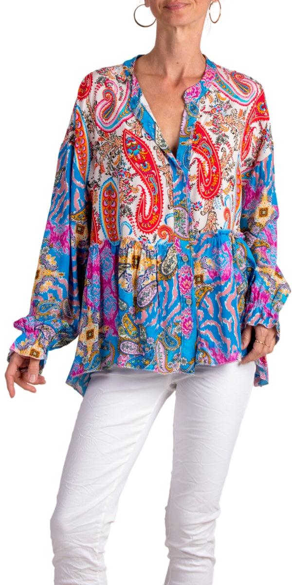 Berttina Blouse - Gigi Moda - Made in Italy # balloon sleeve, Blouse, flower print, Gigi Moda, Made in Italy, maxretail, paisley, peplum, shirt, Sleeves